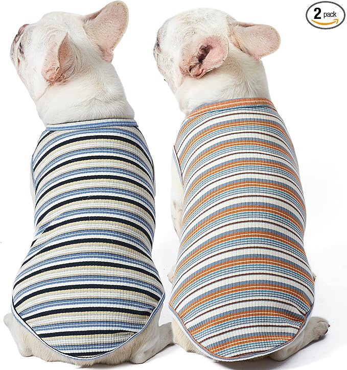 Dog Shirts Vest Cotton Striped T-Shirt, Sleeveless Stretchy Pet Clothes for Small Dogs, 2-Pack Soft Breathable Puppy Tank Top Cat Tee (XX-Large, Blue,Yellow)