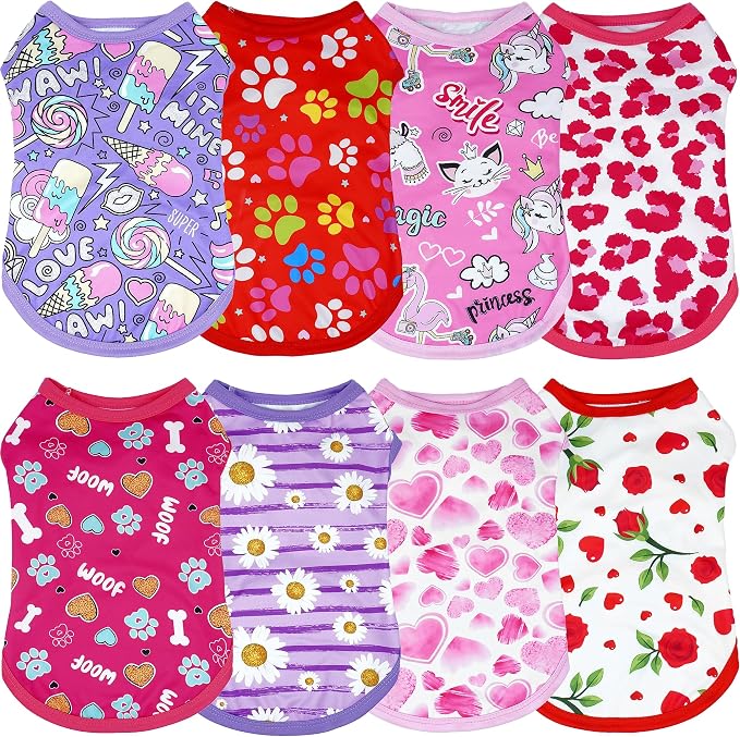 8PCS/Pack Dog Shirts Pink for XXXL Dog Girl Female Sleeveless Clothes T Shirts Tank Top Tee Vest