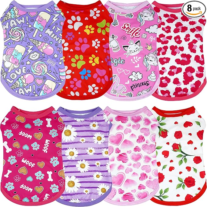 8PCS/Pack Dog Shirts Pink for XL Dog Girl Female Sleeveless Clothes T Shirts Tank Top Tee Vest