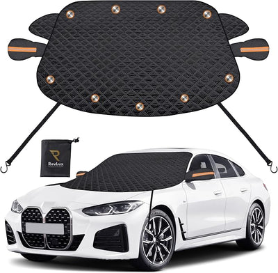 RevLux Windshield Snow Cover for Cars, SUVs & Trucks – Magnetic 5-Layer Waterproof Frost Shield | Ice Snow Protector | Winter Car Windshield Cover with Mirror Covers (61.8" x 49.6")