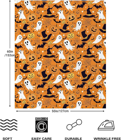 Halloween Throw Blanket for Adults Kids, Orange Pumpkin Fall Blanket for Couch Bed, Soft Cozy Plush Halloween Ghosts Decor Throws, Spooky Gifts for Women Kids Men, 50x60inches
