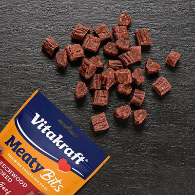 Vitakraft MeatyBits Beef, Training Treats for Dogs, Naturally Smoked, Real Meat #1 Ingredient, No Added Sugar, No Artificial Flavors or Colors, Soft Dog Treats, Bag, 2.2 oz, 4 Count