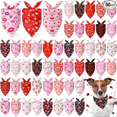 Abbylike 50 Pcs Valentines Day Dog Bandanas Bulk Red and Pink Bandanas for Dogs Triangle Kerchief Bibs Scarf for Pet Romantic Costume Photo Props Accessories Pet Shops Groomers (25.6 x 17.7 x 17.7)