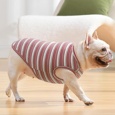 Dog Shirts Vest Cotton Striped T-Shirt, Sleeveless Stretchy Pet Clothes for Small Dogs, 2-Pack Soft Breathable Puppy Tank Top Cat Tee (Large, Pine Green,Plum Red)