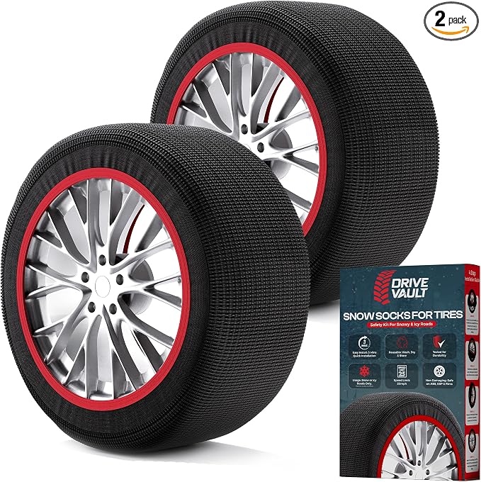 Snow Socks for Tires | Alternative for Tire Snow Chains | Ultra Grip Series | Reusable Snow Traction Device for Passenger Cars SUVs Trucks Winter Emergency Accessory | Safe Winter Driving