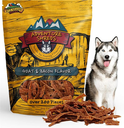 Adventure Shreds Goat & Bacon Dog Treats, Soft & Thin Dog Treats for Training & Rewards, Grain-Free Snacks for Pets of All Breeds and Ages - 2.5 Ounce Pouch