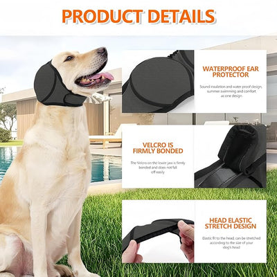 Dog Shower Cap, No Flap Ear Wraps for Dogs, Dog Ear Muffs for Bath – Waterproof Pet Ear Covers for Swimming & Noise Anxiety Relief (Grey, M (Head Circumference 14"-19"))