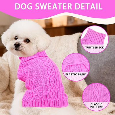 Dog Sweaters Small Dog Clothes Winter Turtleneck Puppy Sweater Warm Pet Cat Sweater Doggy Pullover Outfit with Twisted Design XS~XL(Pink, X-Large)