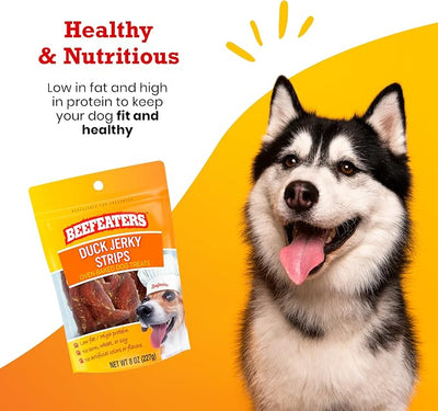 Beefeaters Duck Jerky Strips for Dogs, 8oz – Dog Treat. Oven-Baked, High Protein, Low Fat, No Corn, Soy, or Wheat, Ideal for Training (Pack of 2)