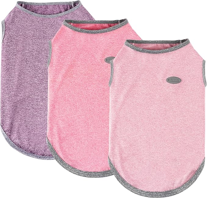 3 Pack Lightweight Sun Protection Dog Shirt Breathable Sleeveless Dog T Shirts Extra Soft Top Tank Dog Clothes for Outdoor Activities (Purple + Skin Pink + Light Pink, Large)