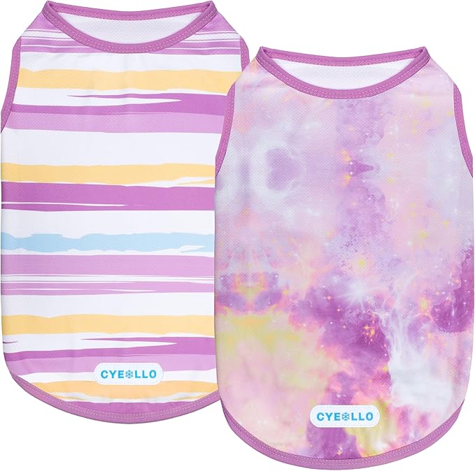 cyeollo 2pack Dog Shirt Cooling Breathable Sleeveless Summer Clothes for Dogs, Intant Cool T Shirts for Small Dogs, Purple S