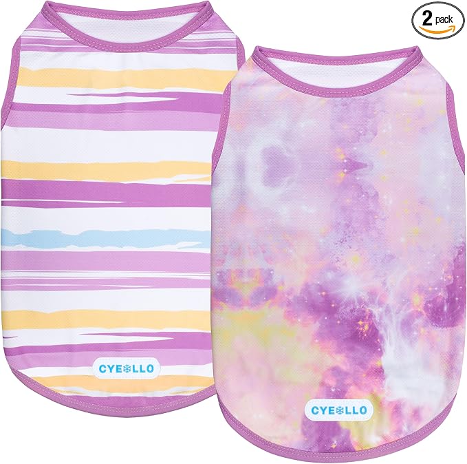 2pack Dog Shirt Cooling Breathable Sleeveless Summer Clothes for Dogs, Intant Cool T Shirts for Small Dogs, Purple L