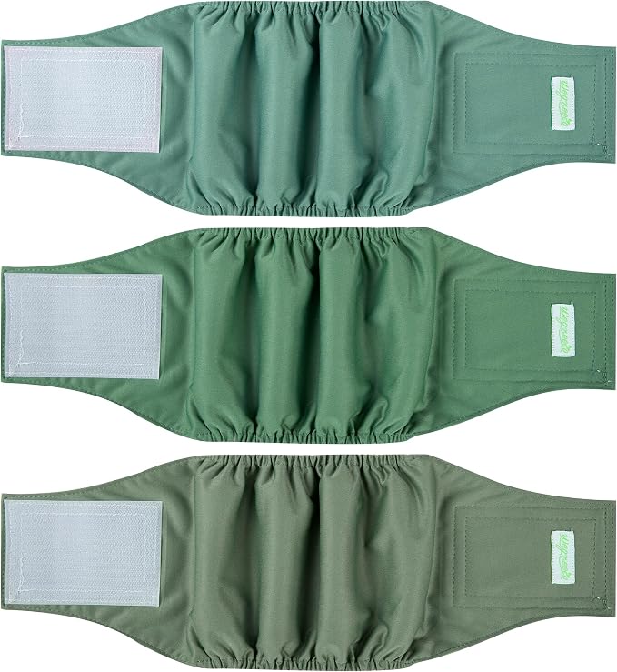 wegreeco Washable Male Dog Belly Band (Stylish Pattern)- Pack of 3 - Male Dog Belly Wrap, Dog Diapers Male (Green Series, Large)