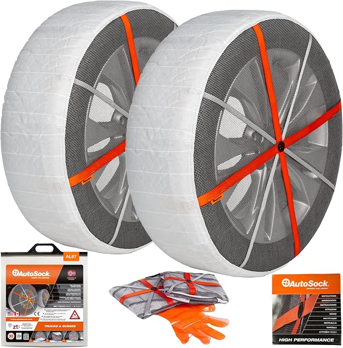 AutoSock Commercial Vehicle Snow Socks for Tires, AL67 - Car Sock Tire Traction Device for Snow, Ultimate Chain Alternative for Buses and Trucks, Pack of 2