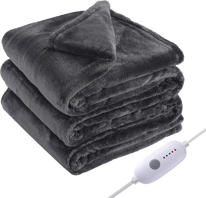 Eydna Electric Heated Blanket Full Size 72"x84",Fast Heating Throw, Soft Plush Microplush for Bed & Couch, 10 Hours Auto Off & 5 Heating Levels, Machine Washable, Gifts for Womens & Family-Dark Gray