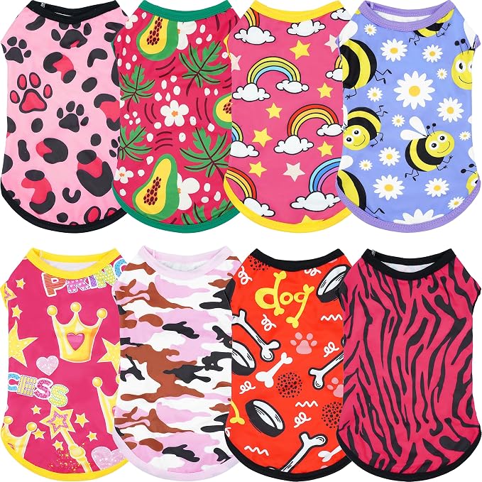 8PCS/Pack Dog Shirts Female for Medium Dog Girl Sleeveless Tank Top Tee Clothes Vest Soft Light Weight Stretchable T-Shirts Outfits Pink Purple M