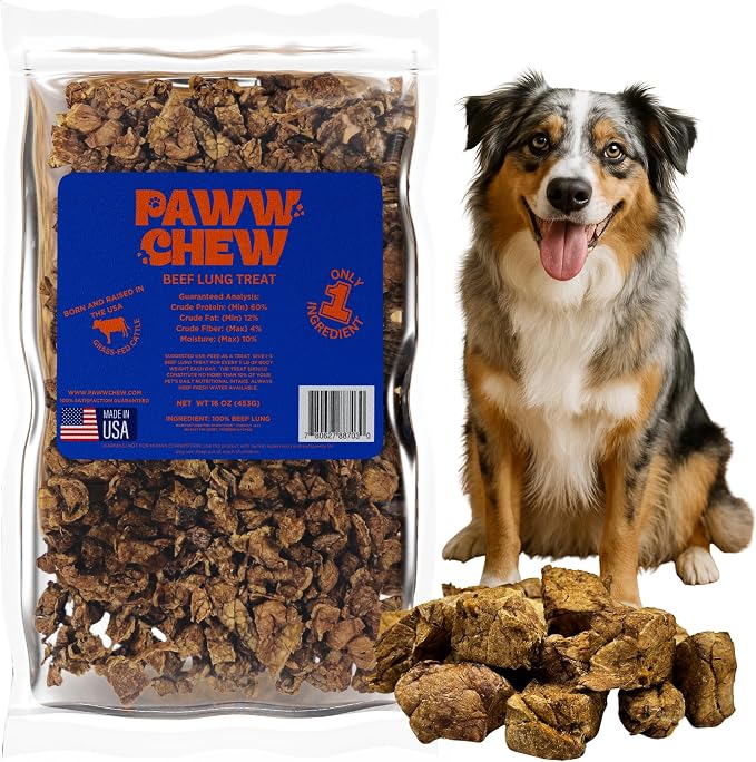 Beef Lung Dog Treats - 100% Natural, Single Ingredient, (1 Pound) Made in the USA, Dried & Dehydrated, High Protein, High Value Dog Training Treats, Grain Free, Low-Odor Free for All Breeds