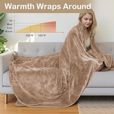 Eydna Electric Heated Blanket Full Size 72"x84",Fast Heating Throw, Soft Plush Microplush for Bed & Couch, 10 Hours Auto Off & 4 Heating Levels, Machine Washable, Gifts for Womens & Family-Dark Camel