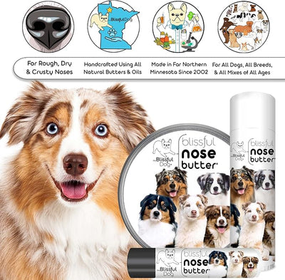 The Blissful Dog Australian Shepherd Nose Butter for Dry, Cracked Skin, Lick-Safe Dog Nose Balm with Moisturizing Shea Butter, Almond, Olive, and Essential Oils, Pet Supplies, Uncented, 8 oz.