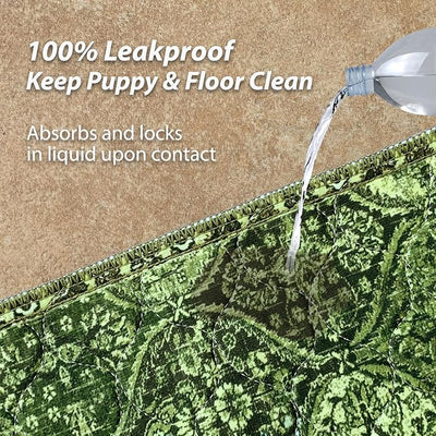 nunubaby Washable Pee Pads for Dogs, Stylish, Non-Slip and Leak-Proof Pee Pads. Reusable Potty Pads for Dogs for Crates and Floors.(Green/Multi,31" x36" )