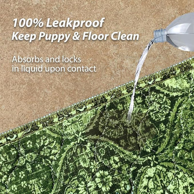nunubaby Washable Pee Pads for Dogs, Stylish, Non-Slip and Leak-Proof Pee Pads. Reusable Potty Pads for Dogs for Crates and Floors.(Green/Multi,24" x36" )
