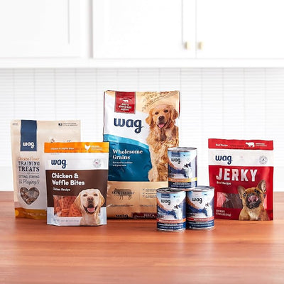 Amazon Brand – Wag Chewy Whole Muscle American Jerky Dog Treats – Chicken & Flaxseed (1 lb), Grain Free
