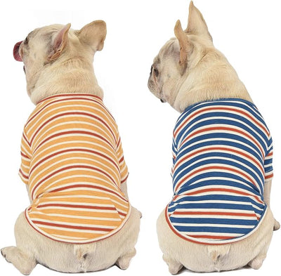 Dog Shirts Cotton Striped T-Shirt, Summer Pet Clothes for Small Dogs, 2-Pack Soft Puppy Apparel Cat Tee, Breathable Stretchy, Blue Yellow XXL