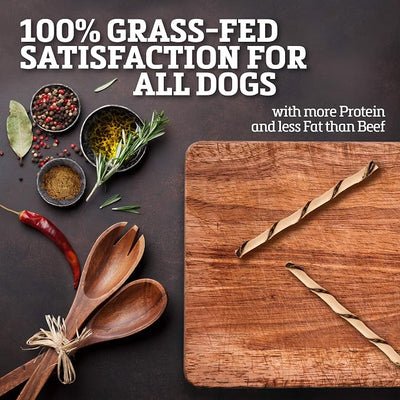 Buffalo Range Rawhide Dog Treats - Healthy, Grass-Fed Buffalo Jerky Raw Hide Chews - Hickory Smoked Flavor - Jerky Twist, 40 Count