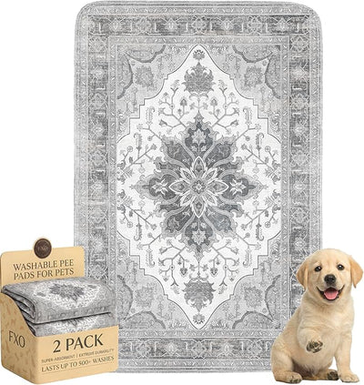 Washable Pee Pads for Dogs,Great Urine Absorbent Reusable Puppy Training Pads,Waterproof,Leak-Proof & Non-Slip Potty Pads for Whelping,Crate,Playpen,Bed.(Gray Floral,24"x36")