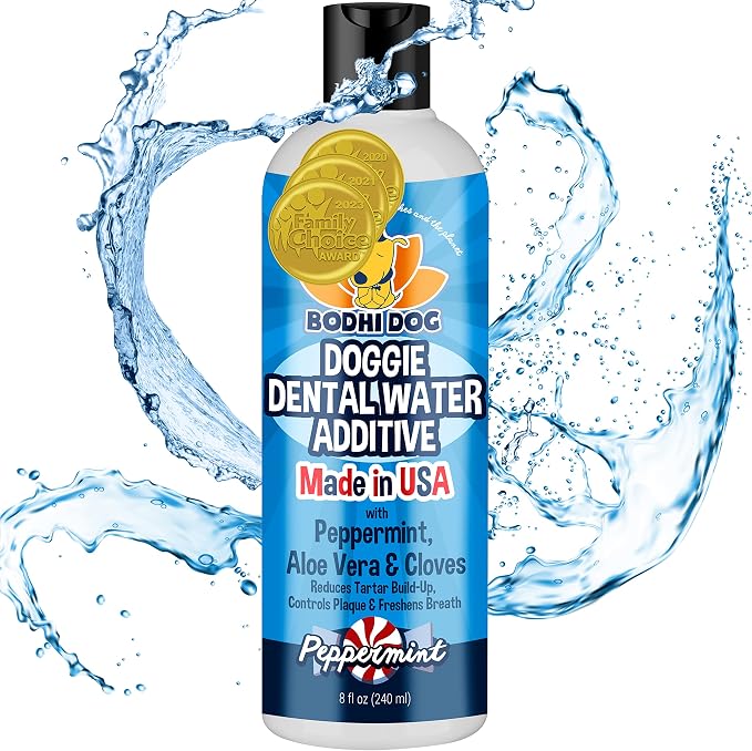 Peppermint Dental Water Additive for Dogs & Puppies - Freshens Breath, Reduces Tartar, Promotes Healthy Gums - Oral Care for Teeth & Breath - Supports Clean Mouth - Made in USA (8 Fl Oz)