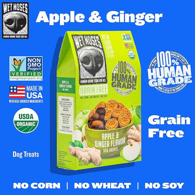 Wet Noses Organic Crunchy Dog Treats Grain Free – All-Natural, Human-Grade, Non-GMO, Healthy Training & Delicious Snacks for Dogs, for All Dog Sizes & Breeds – Apple & Ginger, 14oz (Single Pack)