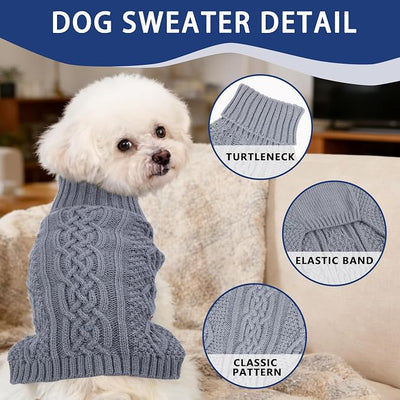 Dog Sweaters for Small Dogs Winter Dog Clothes Turtleneck Knit Puppy Sweater Warm Chihuahua Clothes Cat Sweater Frenchie Doggy Pullover Outfit with Twisted Design(Grey, X-Small)