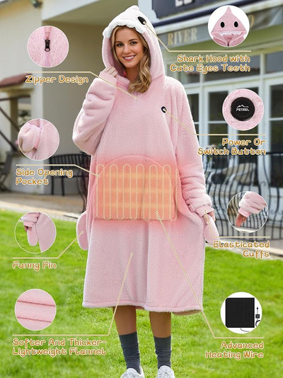 Wearable Heated Blanket Hoodie with 16000 mAh Battery,Cordless Heating Throw,Electric Shawl Robe with Sleeves,Gift for Family