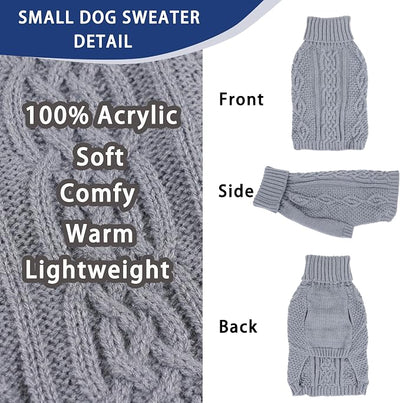 Dog Sweaters Small Dog Clothes Winter Turtleneck Puppy Sweater Warm Pet Cat Sweater Doggy Pullover Outfit with Twisted Design XS~XL(Grey, Medium)