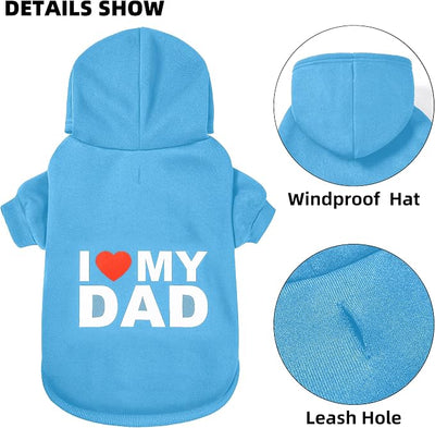 Dog Sweater Dog Hoodie Cold Weather Dog Coat Hooded Sweatshirt for Puppies,Cats, Small Medium Large Dogs (Blue(I Love My Dad), Large)