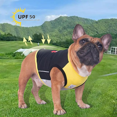 iChoue French Bulldog Summer Cooling Shirt for Dogs UV Sun Protection Vest Sleeveless Stretchy Tank Top English Pug Yellow Black - Large Plus