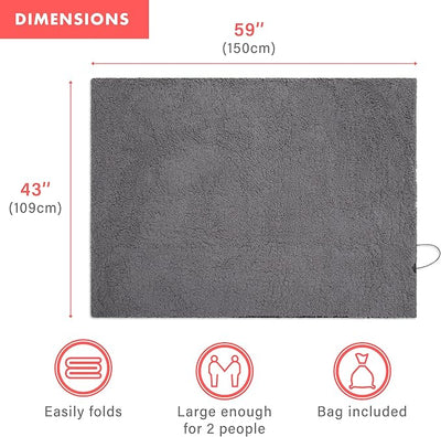 VaygWay Sherpa Fleece Travel Blanket – Comfortable Blanket for Car -Premium Quality Grey Fuzzy Soft Plush Warm 59" x 43” Home and Car Automotive Blanket- for Winter, Camping, Summer (2 Pack Grey)