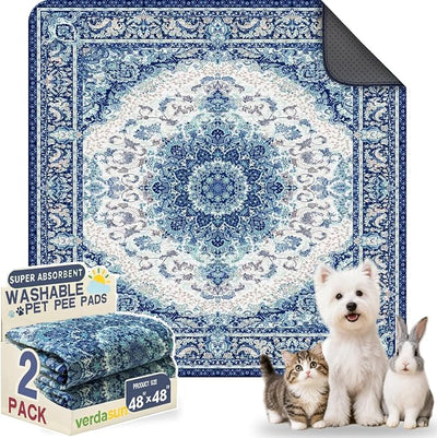 Washable Pee Pads for Dogs, Reusable Puppy Potty Training Pads, Ultra-Absorbent Thick Waterproof Leak-Proof Non-Slip Pads & Mat for Crate, Playpen, Floor, Whelping & Housebreaking , 2 Pack 48"x48"