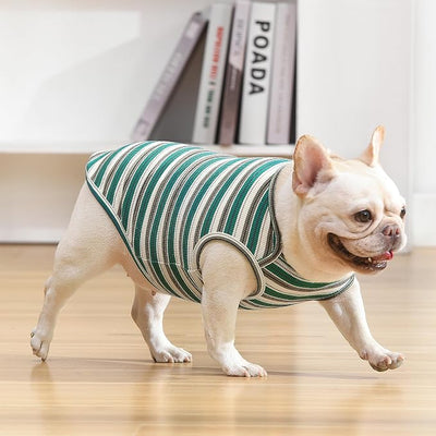 Dog Shirts Vest Cotton Striped T-Shirt, Sleeveless Stretchy Pet Clothes for Small Dogs, 2-Pack Soft Breathable Puppy Tank Top Cat Tee (Small, Pine Green,Plum Red)