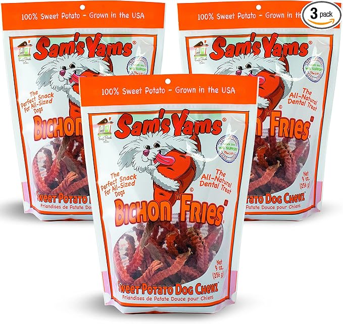 Sams Yams Sweet Potato Dog Treats - Healthy High Fiber Vegan Dental Chew for Small & Medium Dogs - 9oz (3 Packs)