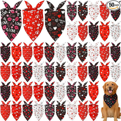 Weewooday 50 Pcs Valentine's Day Dog Bandanas Bulk for Dogs Soft Bibs Adjustable Triangle Heart Lips Bandana for Small Medium Large Pet Costume(Valentine, 31.5 x 21.7 X21.7 Inch)