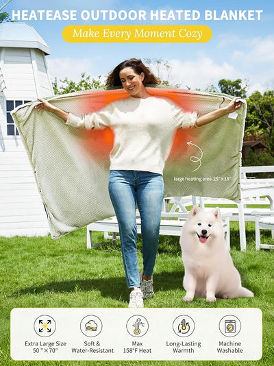 Heated Blanket Battery Operated,Portable Heated Throw Shawl Poncho(Green 26,50''X70'')
