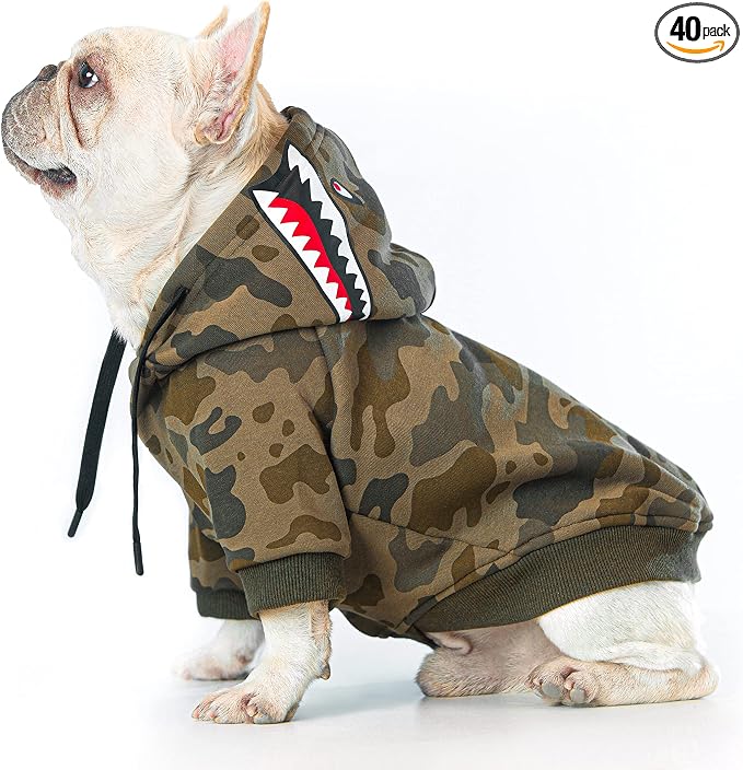 Camo Dog Hoodie Dog Clothes Extra Warm Fleece Lining Stretchy Fit for Small Medium Large Dogs (Camo, Small)