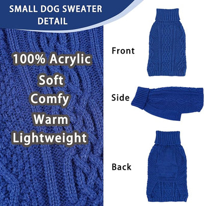 Dog Sweaters Small Dog Clothes Winter Turtleneck Puppy Sweater Warm Pet Cat Sweater Doggy Pullover Outfit with Twisted Design XS~XL(Navy Blue, X-Large)