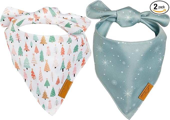 Remy+Roo Dog Bandanas - 2 Pack | Wonderland Christmas Dog Bandanas Set | Premium Durable Fabric | Patented Shape Bandanas for Dogs (Wonderland, Large)