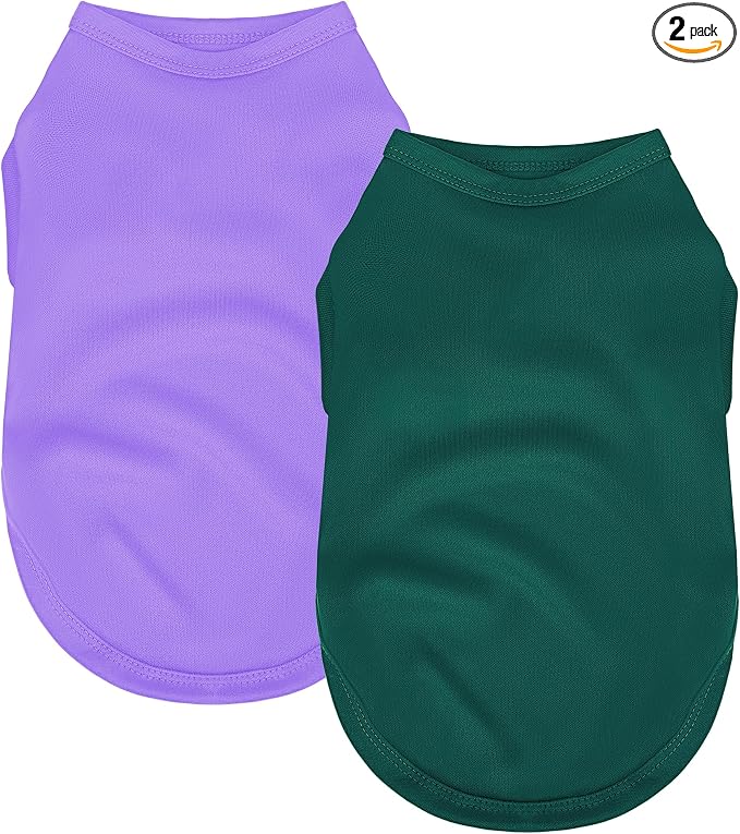 2 Pack Solid Color Dog Shirts – Lightweight, Breathable Pet T-Shirts, Durable Stretchy Clothes for Small to Large Dogs, Ideal for Everyday Wear & Holidays.Green Purple X-Large