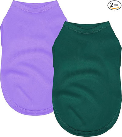 2 Pack Solid Color Dog Shirts – Lightweight, Breathable Pet T-Shirts, Durable Stretchy Clothes for Small to Large Dogs, Ideal for Everyday Wear & Holidays.Green Purple X-Large