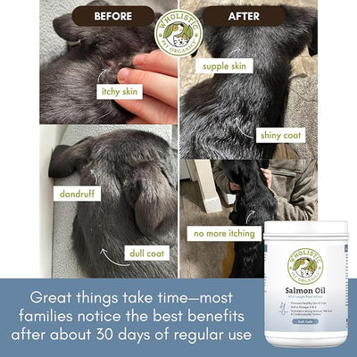 Wholistic Pet Organics Salmon Oil: Deep Sea Wild Alaskan Salmon Oil for Dogs - Omega 3 Dog Fish Oil with EPA and DHA for Skin, Coat, Heart and Nervous System Health (100 Capsules)