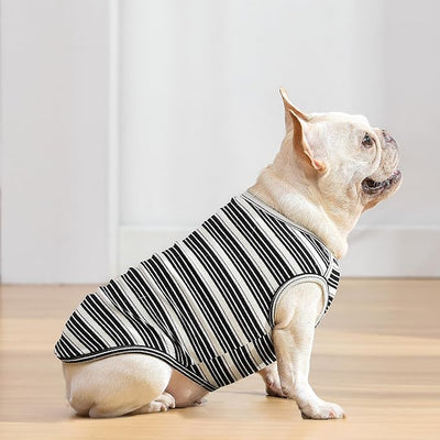 Dog Shirts Vest Cotton Striped T-Shirt, Sleeveless Stretchy Pet Clothes for Small Dogs, 2-Pack Soft Breathable Puppy Tank Top Cat Tee (X-Large, Black,Gray)