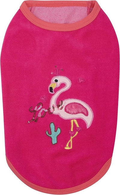 Blueberry Pet Pack of 2 Soft & Comfy Vacation Scene Flamingo Cotton Blend Dog Pajamas & Tank Top T Shirts, Back Length 14", Clothes for Dogs